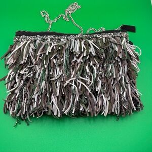 G-Lish Green and Brown Confetti Fringe Crossbody bag with Textural Design